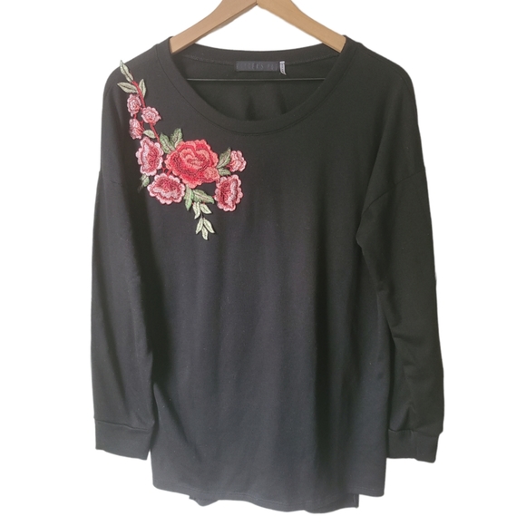 Potter's Pot Tops - Potter's Pot Floral Embroidered Long Sleeve Light Weight Sweatshirt Top